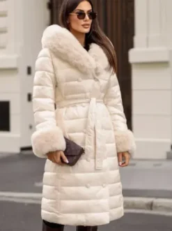 Płaszcz zimowy damski beżowy JS/5M3160/254/BZ^Ozonee Fashion