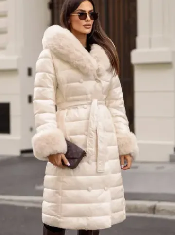 Płaszcz zimowy damski beżowy JS/5M3160/254/BZ^Ozonee Fashion