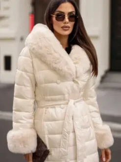 Płaszcz zimowy damski beżowy JS/5M3160/254/BZ^Ozonee Fashion
