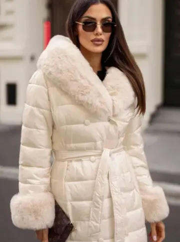 Płaszcz zimowy damski beżowy JS/5M3160/254/BZ^Ozonee Fashion