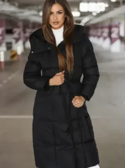 Płaszcz zimowy damski pikowany czarny JS/5M3227/392Z^Ozonee Outlet