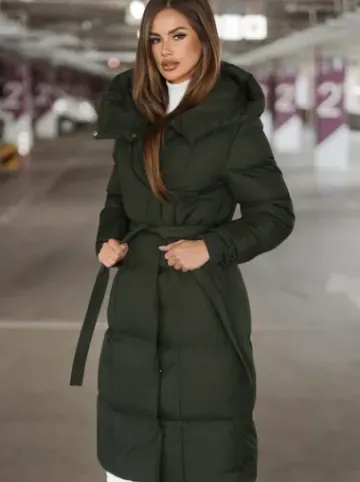 Płaszcz zimowy damski pikowany ciemno-zielony JS/5M3227/136Z^Ozonee Clearance