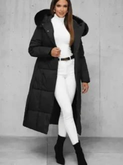 Płaszcz zimowy damski pikowany czarny JS/16M9163/392^Ozonee Outlet