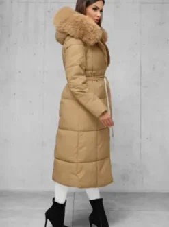 Płaszcz zimowy damski pikowany beżowy JS/16M9163/62^Ozonee Outlet