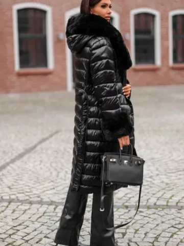 Płaszcz zimowy damski z futerkiem czarny JS/5M3160/392Z^Ozonee Online