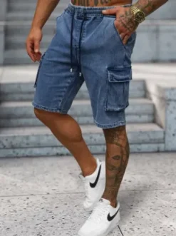 Spodenki męskie jeansowe cargo niebieskie NB/MP0313B^Ozonee Outlet