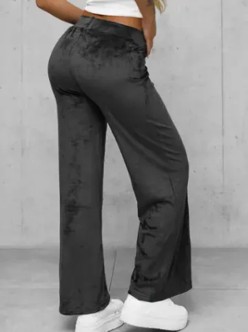 Spodnie damskie welurowe z szeroką nogawką grafitowe JS/92K531/5^Ozonee Outlet