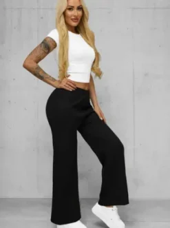 Spodnie damskie z szeroką nogawką czarne JS/92K526/3^Ozonee Fashion