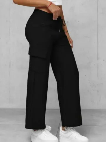 Spodnie damskie z szeroką nogawką czarne JS/92K515/3^Ozonee Fashion