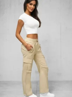 Spodnie damskie z szeroką nogawką ecru O/TT00393^Ozonee Fashion