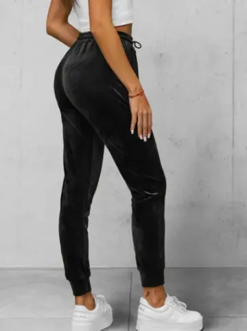 Spodnie dresowe damskie welurowe czarne JS/8K1532/3^Ozonee Fashion