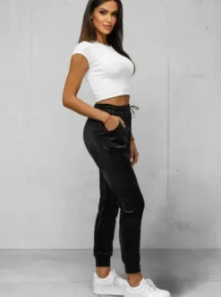 Spodnie dresowe damskie welurowe czarne JS/8K1532/3^Ozonee Fashion