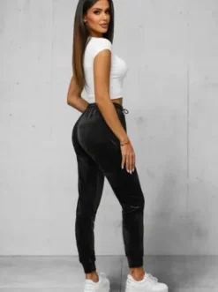 Spodnie dresowe damskie welurowe czarne JS/8K1532/3^Ozonee Fashion