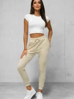 Spodnie dresowe damskie welurowe ecru JS/8K1532/155^Ozonee Fashion
