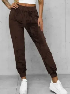Spodnie dresowe damskie welurowe czekoladowe JS/92K527/160^Ozonee Clearance