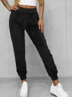Spodnie dresowe damskie welurowe czarne JS/92K529/3^Ozonee Online