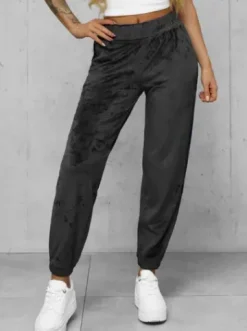 Spodnie dresowe damskie welurowe grafitowe JS/92K528/5^Ozonee Fashion