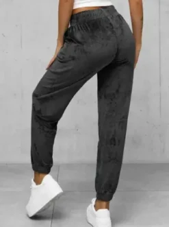 Spodnie dresowe damskie welurowe grafitowe JS/92K528/5^Ozonee Fashion