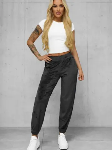 Spodnie dresowe damskie welurowe grafitowe JS/92K528/5^Ozonee Fashion