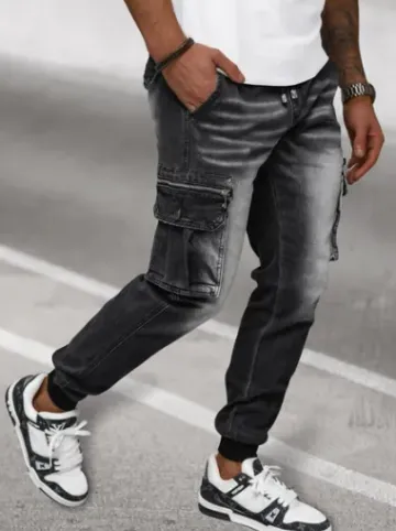 Spodnie jeansowe joggery męskie czarne NB/MP0108N^Ozonee Fashion