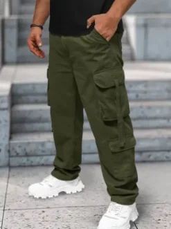 Spodnie jeansowe męskie cargo wide leg khaki O/E9838J^Ozonee New