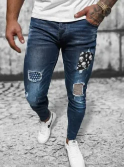 Spodnie jeansowe męskie ciemno-niebieskie NB/MP0015BS^Ozonee Fashion