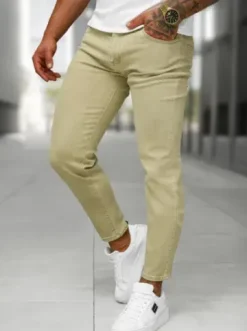 Spodnie jeansowe męskie slim fit beżowe BL/JK880^Ozonee Outlet