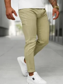 Spodnie jeansowe męskie slim fit beżowe BL/JK880^Ozonee Outlet