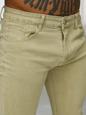 Spodnie jeansowe męskie slim fit beżowe BL/JK880^Ozonee Outlet
