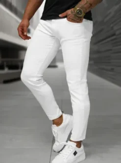 Spodnie jeansowe męskie slim-fit białe O/YB661^Ozonee Best