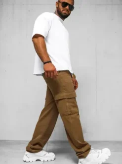 Spodnie jeansowe męskie wide leg brązowe DO/4001^Ozonee Fashion