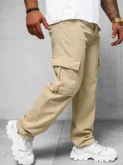 Spodnie jeansowe męskie wide leg beżowe DO/4001^Ozonee Discount