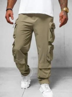 Spodnie męskie cargo wide leg ciemno-beżowe O/PS5528^Ozonee Discount