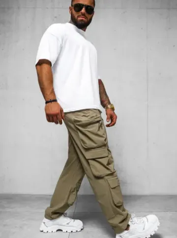 Spodnie męskie cargo wide leg ciemno-beżowe O/PS5528^Ozonee Discount