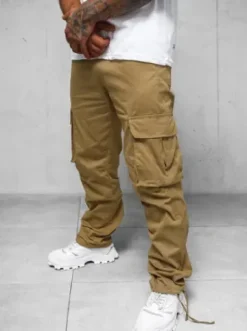 Spodnie męskie cargo wide leg camelowe O/G3179Z^Ozonee Clearance