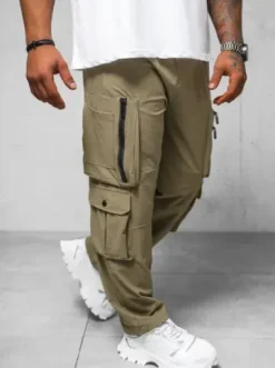 Spodnie męskie cargo wide leg ciemno-beżowe O/PS5527^Ozonee Online