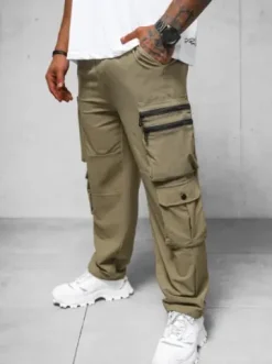 Spodnie męskie cargo wide leg ciemno-beżowe O/PS5527^Ozonee Online