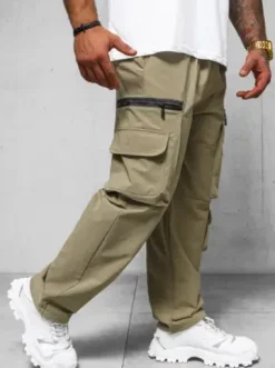 Spodnie męskie cargo wide leg ciemno-beżowe O/PS5526^Ozonee Fashion