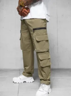Spodnie męskie cargo wide leg ciemno-beżowe O/PS5526^Ozonee Fashion