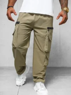 Spodnie męskie cargo wide leg ciemno-beżowe O/PS5526^Ozonee Fashion