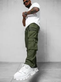 Spodnie męskie cargo wide leg khaki O/PS5527^Ozonee Sale