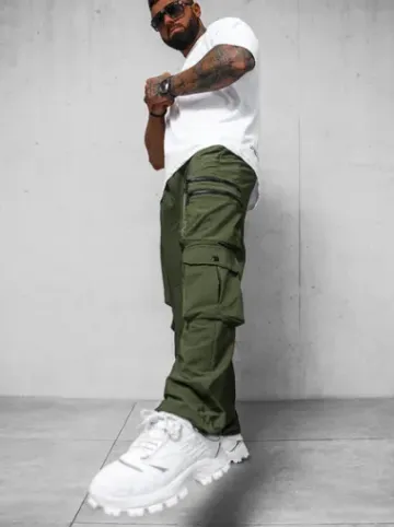 Spodnie męskie cargo wide leg khaki O/PS5527^Ozonee Sale