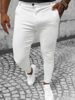 Spodnie męskie chino ecru O/P4049^Ozonee Fashion