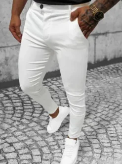Spodnie męskie chino ecru O/P4049^Ozonee Fashion