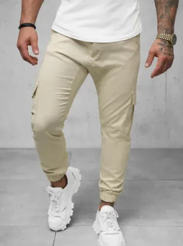 Spodnie męskie chino joggery beżowe A/404^Ozonee Fashion