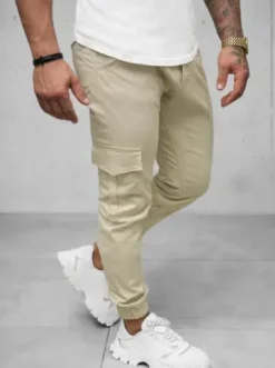 Spodnie męskie chino joggery beżowe A/404^Ozonee Fashion