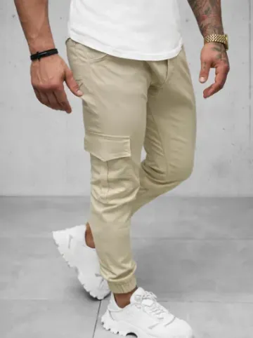 Spodnie męskie chino joggery beżowe A/404^Ozonee Fashion
