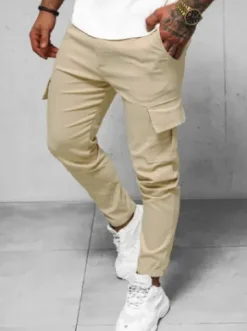 Spodnie męskie chino joggery beżowe O/1404SP^Ozonee Fashion