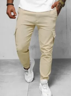 Spodnie męskie chino joggery beżowe O/1404SP^Ozonee Fashion