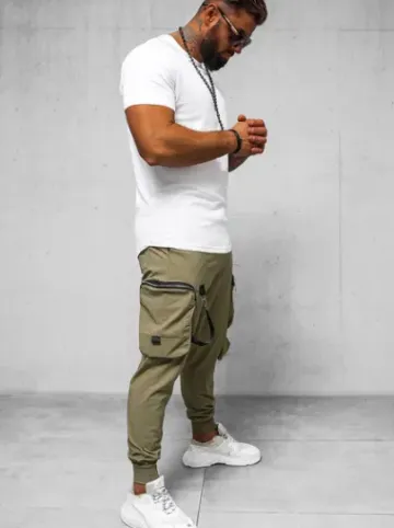 Spodnie męskie chino joggery ciemno-beżowe O/PS5519^Ozonee Online